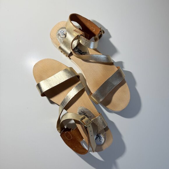 Free People Women's Gold Wood and Leather Sandals Size 7.5 Bohemian Girly - Picture 6 of 11